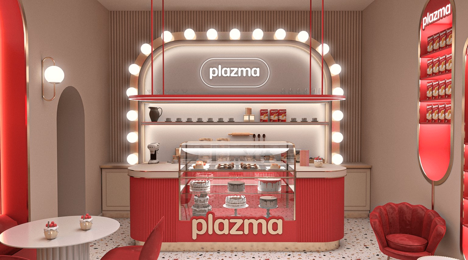 Mẫu thiết kế tiệm bánh Plazma tông đỏ Mẫu thiết kế tiệm bánh Plazma tông đỏ
