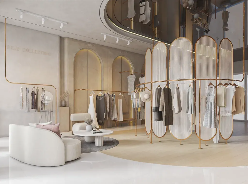 Mẫu thiết kế shop thời trang tông vàng Mẫu thiết kế shop thời trang tông vàng