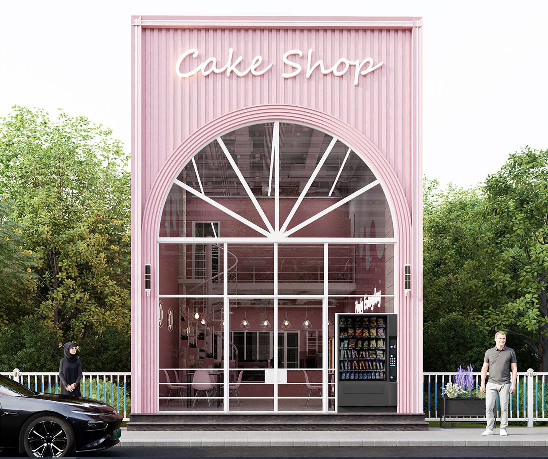 Mẫu thiết kế cửa hàng bánh ngọt tông hồng dễ thương
