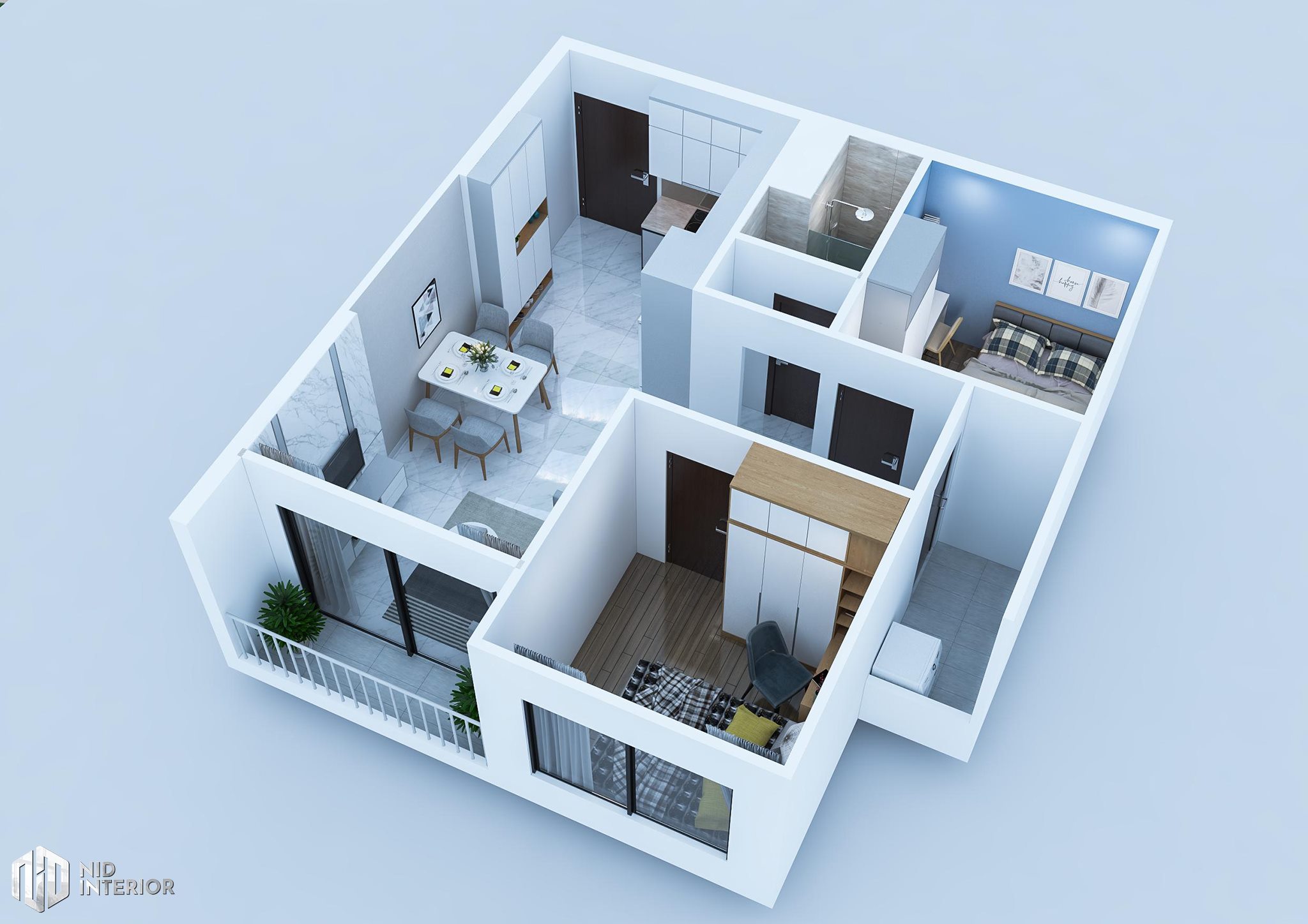 Phối cảnh tổng thể căn hộ 2 phòng ngủ Vinhome Grand Park