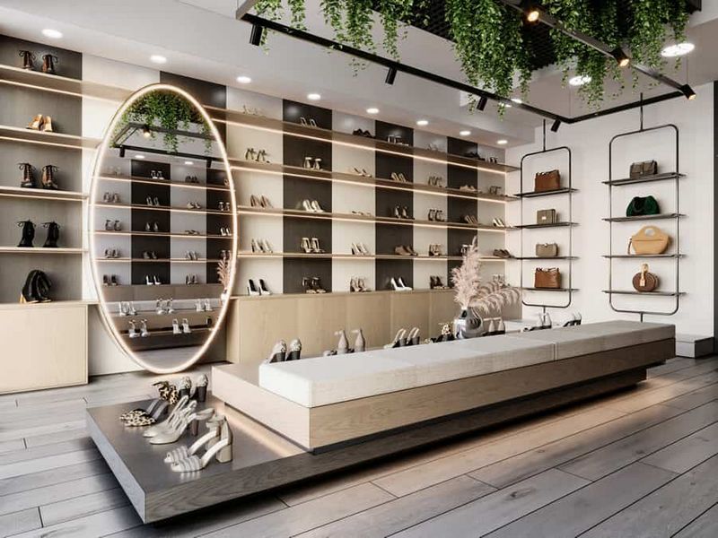 Thiết kế shop giày dép kiểu hiện đại và tối giản