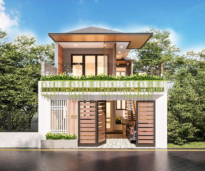 Phong cách thiết kế nhà phố mái Thái kết hợp tầng thượng phá cách