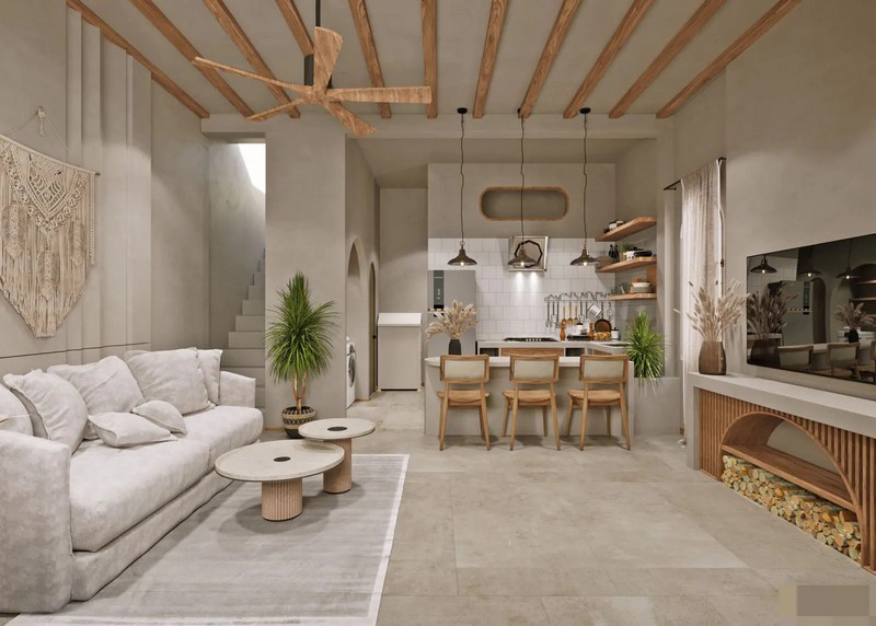 Thiết kế phòng khách mang phong cách Wabi Sabi