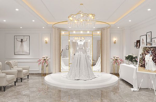 Mẫu Thiết Kế Studio Váy Cưới gam màu trắng nâu trầm ấm