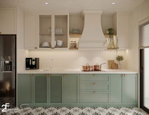 Phòng bếp căn hộ chung cư phong cách Wabi Sabi ở Bình Chánh - Trọng Design