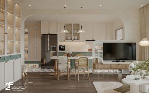 Phòng khách căn hộ chung cư phong cách Wabi Sabi ở Bình Chánh - Trọng Design
