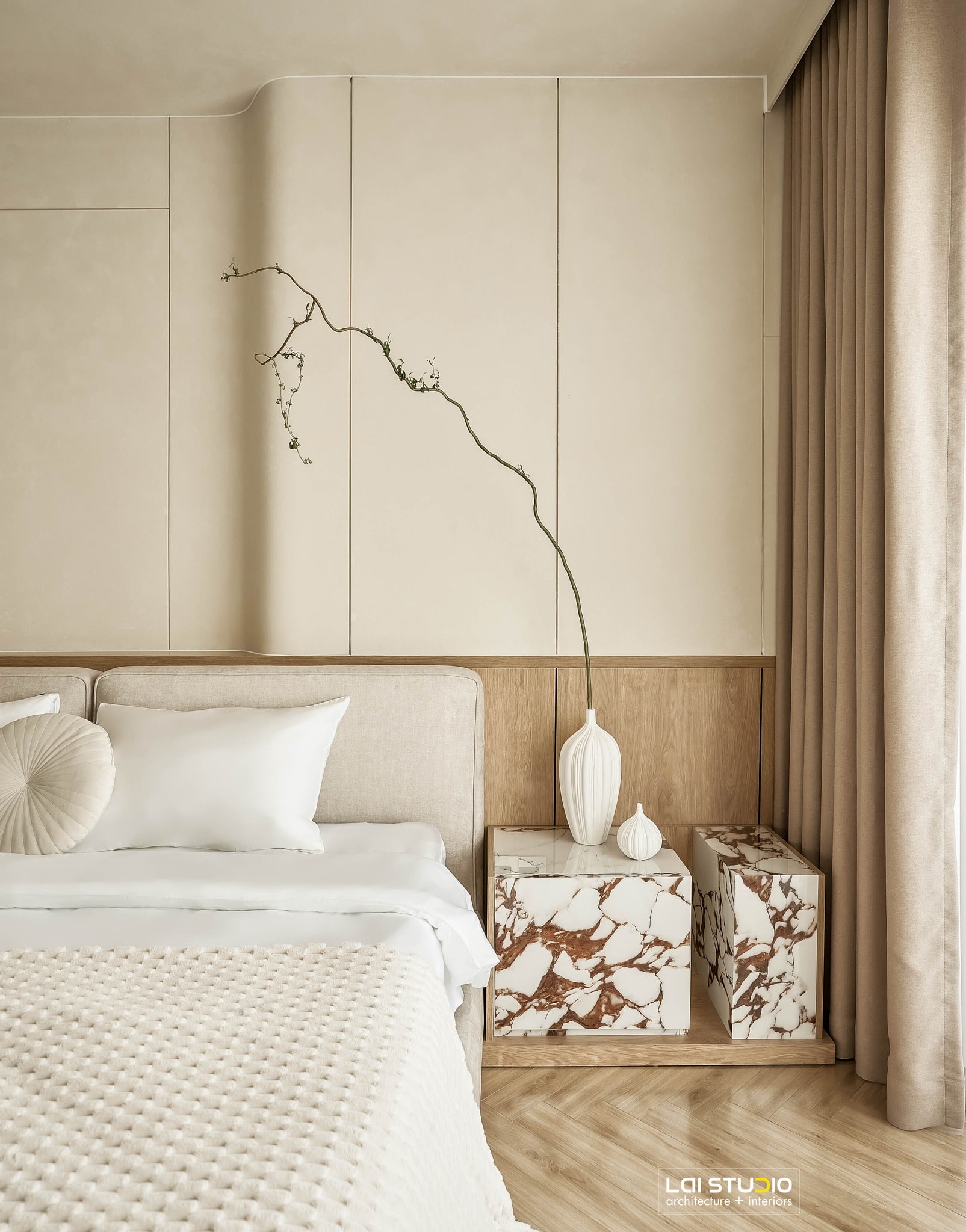 phòng ngủ chung cư phong cách Wabi Sabi Trọng Design