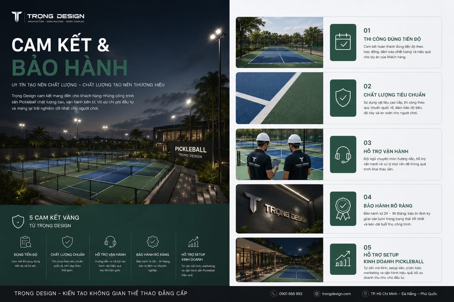 7 Cam kết và bảo hành khi thi công sân pickleball tại Trọng Design