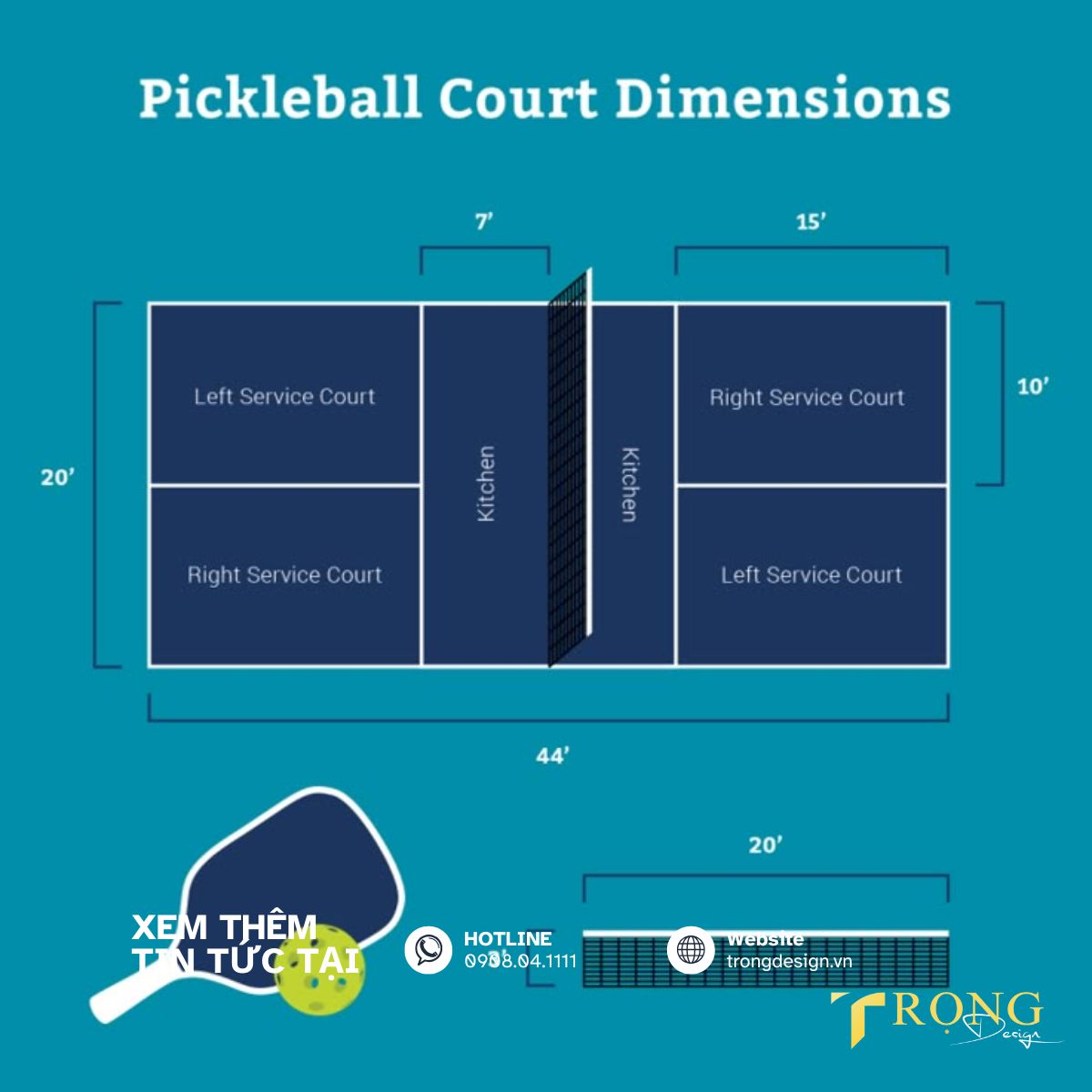 Sơ đồ thiết kế sân pickleball chuẩn thi đấu quốc tế _ Trọng Design