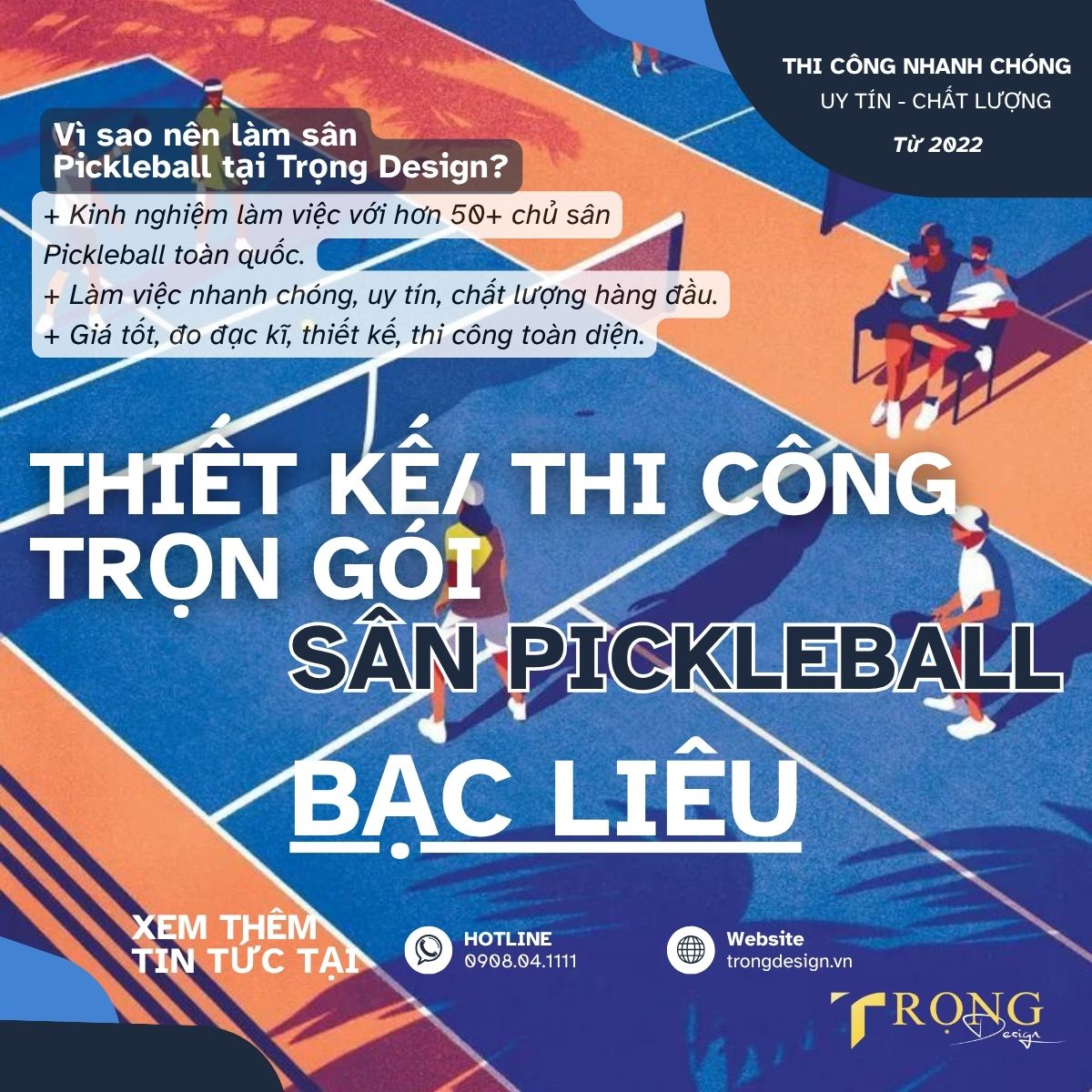 THIẾT KẾ_ THI CÔNG TRỌN GÓI SÂN PICKLEBALL BẠC LIÊU _ Trọng Design