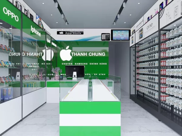 Mẫu Thiết kế shop điện thoại màu xanh