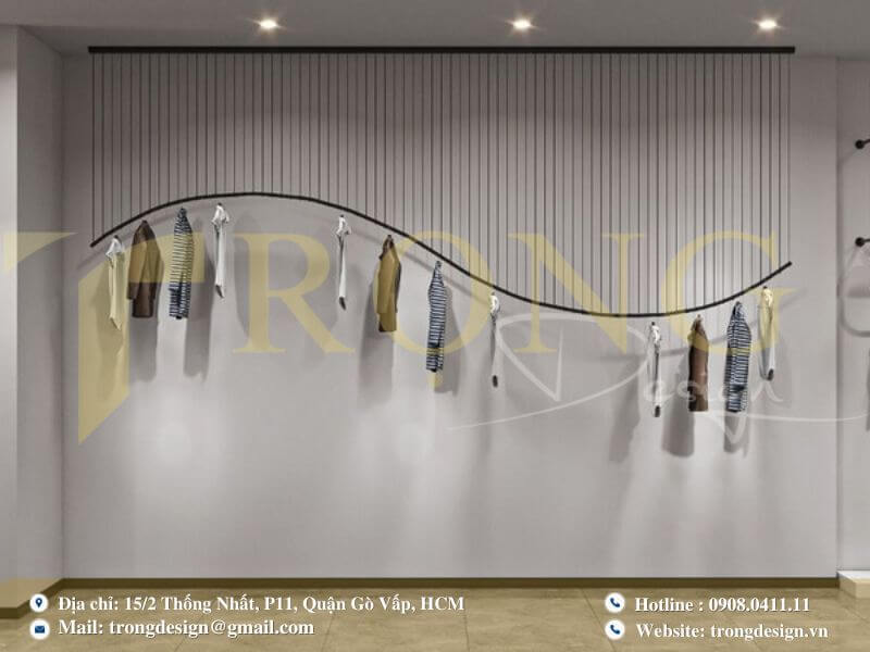 Thiết kế cửa hàng tối giản với hệ thống giá treo quần áo đường cong nghệ thuật
