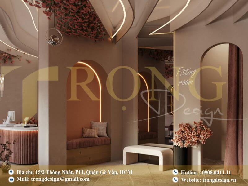 Thiết kế nội thất cửa hàng lãng mạn với trần hoa hồng.