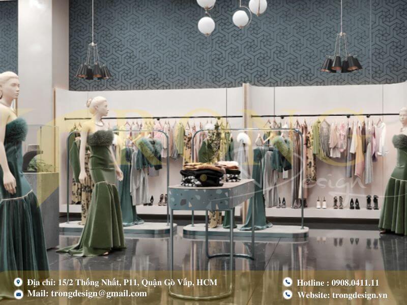 Thiết kế cửa hàng hiện đại và thanh lịch với đường cong mềm mại.