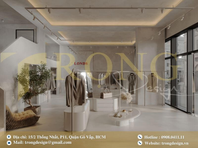 Thiết kế cửa hàng tối giản và hiện đại với tông màu trung tính