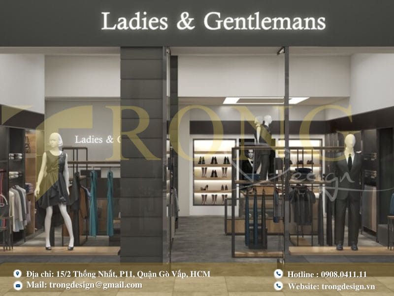 Mẫu shop thời trang cao cấp với mặt tiền kính hiện đại
