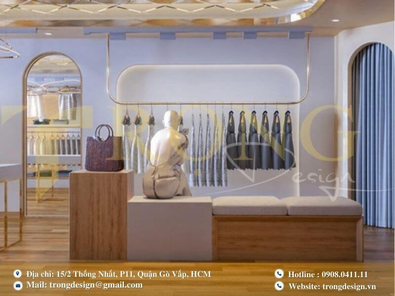 Cửa hàng thời trang với phòng thử đồ sang trọng và thoải mái.