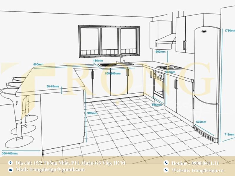 Diện tích và kết cấu bếp hiện tại