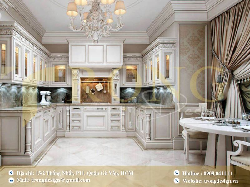 Bếp chữ U phong cách bán cổ điển