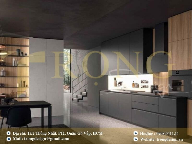 Bếp hiện đại, tối giản với tông màu trắng chủ đạo và sự tiện nghi.