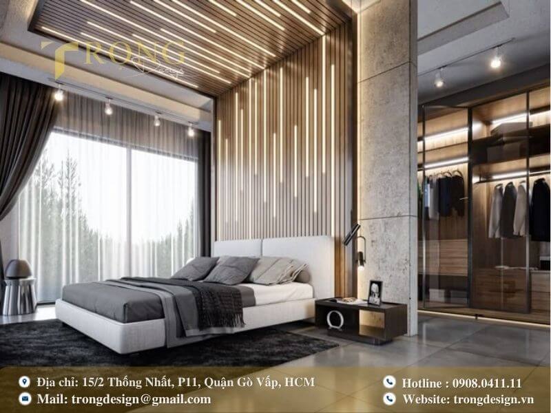 Phòng ngủ hiện đại, ấn tượng với thiết kế trần và tường LED độc đáo.