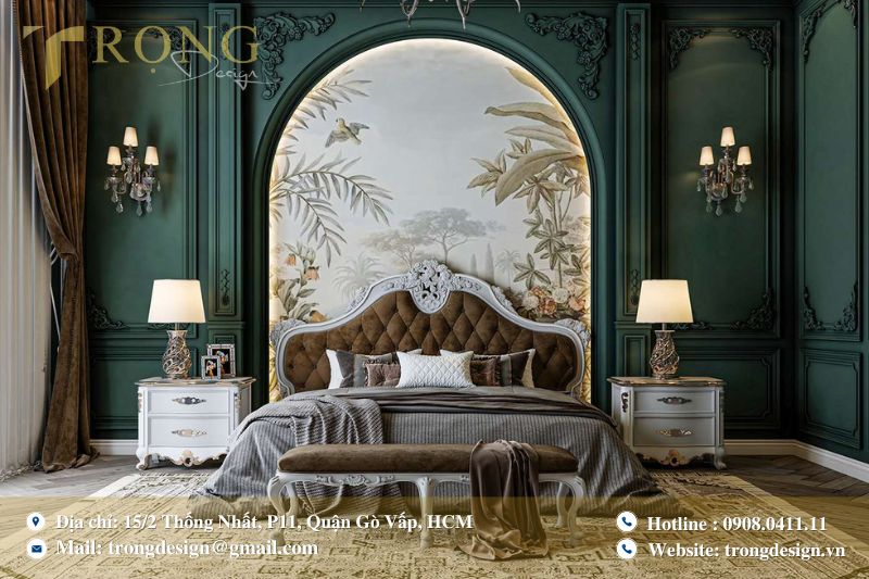 Phòng ngủ kết hợp màu xanh rêu