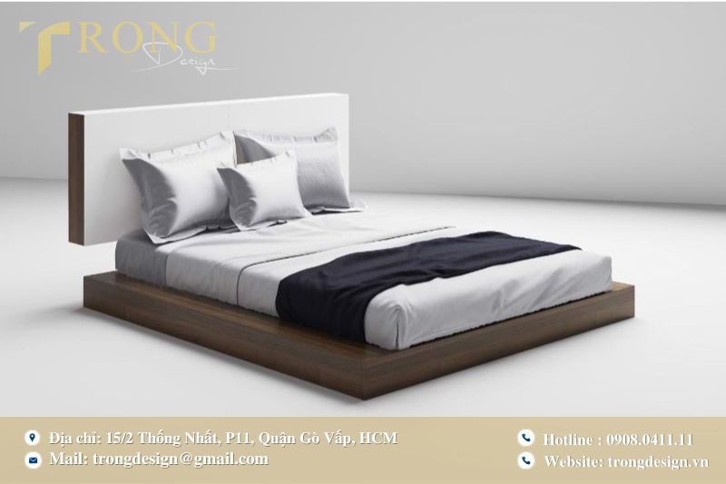 Giường thấp kết hợp ga trắng