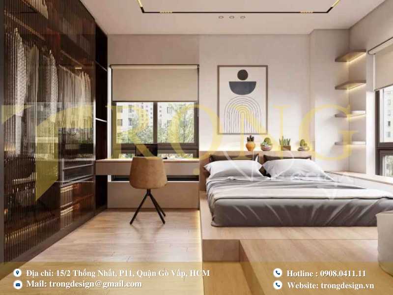 Phòng ngủ căn hộ cao tầng hiện đại với thiết kế thông minh, tối ưu diện tích và ánh sáng