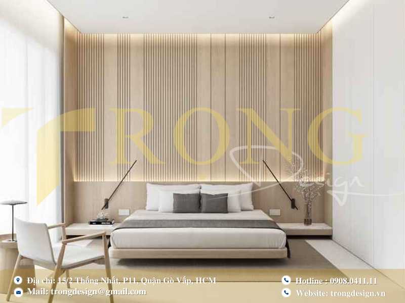 Phòng ngủ tối giản với đường nét gọn gàng, bảng màu trung tính và nội thất tinh giản