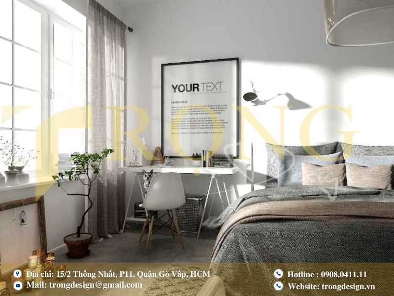 Phòng ngủđơn giản, sáng thoáng với nội thất tối giản và ánh sáng tự nhiên ngập tràn.