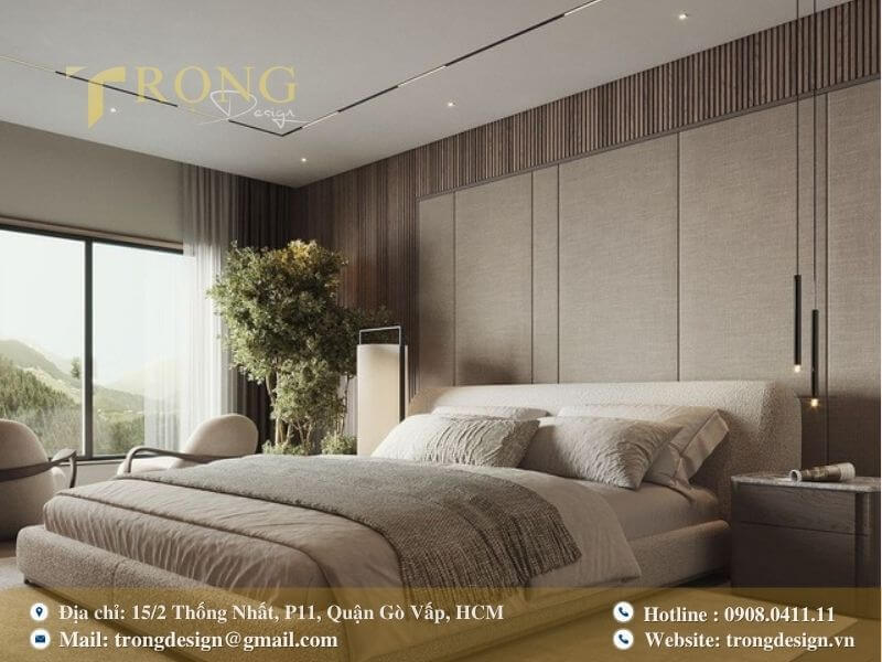 Phòng ngủ hiện đại sang trọng với tầm nhìn ra thiên nhiên.