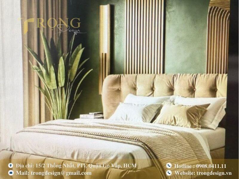 Phòng ngủ hiện đại nữ tính với tông hồng đất và tủ quần áo kính sang trọng.