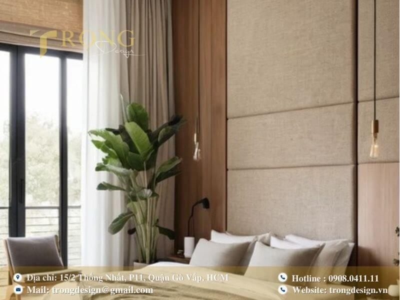 Tối giản, ấm áp với sự kết hợp gỗ và vải.