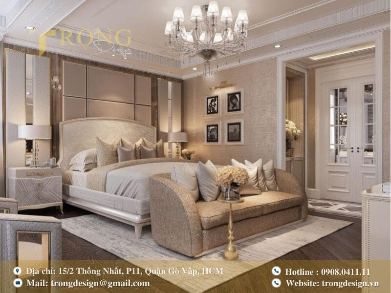 Phòng ngủ Tân cổ điển sang trọng với nội thất quý phái.