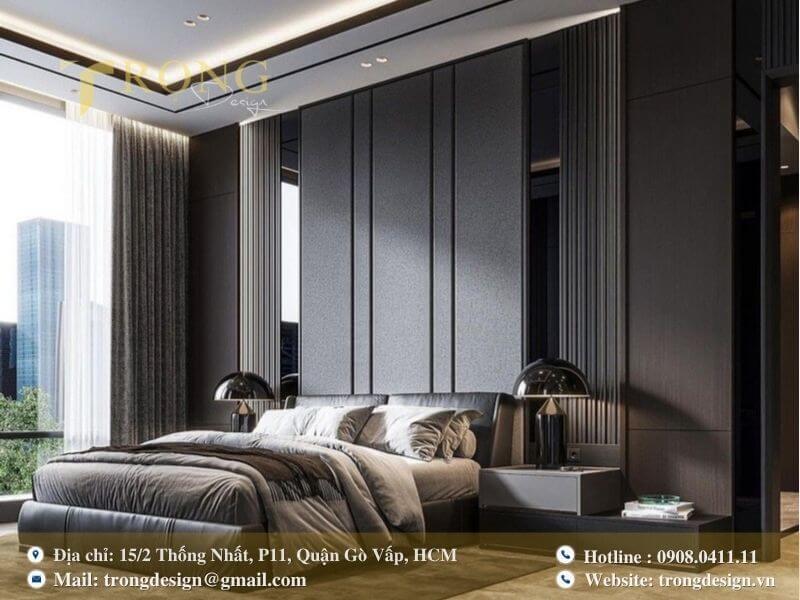 Phòng ngủ hiện đại và rộng rãi với tầm nhìn thành phố.