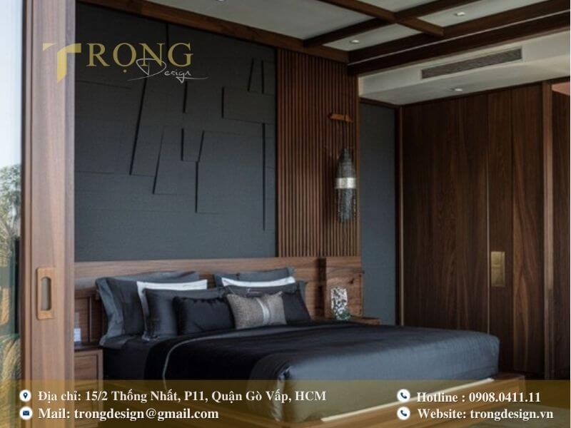 Mạnh mẽ và hiện đại với sự phối hợp gỗ và tông màu tối.