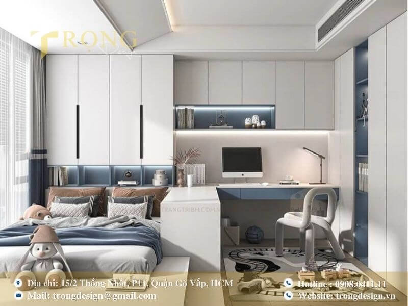 Phòng ngủ hiện đại tích hợp không gian học tập.