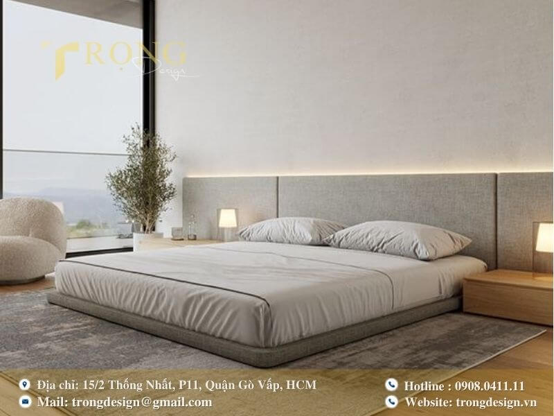 Phòng ngủ hiện đại với không gian mở, tràn ngập ánh sáng tự nhiên.