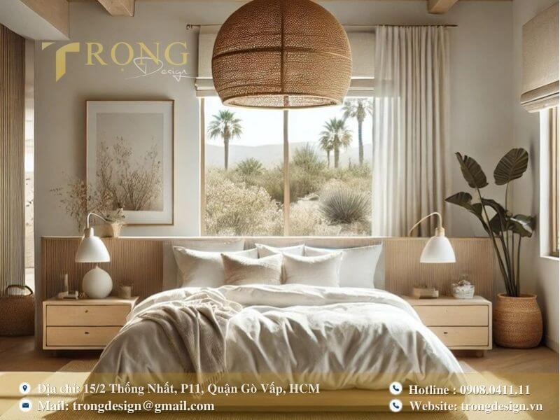 Thiết kế phòng ngủ mộc mạc, ấm cúng với cảm hứng từ tự nhiên.