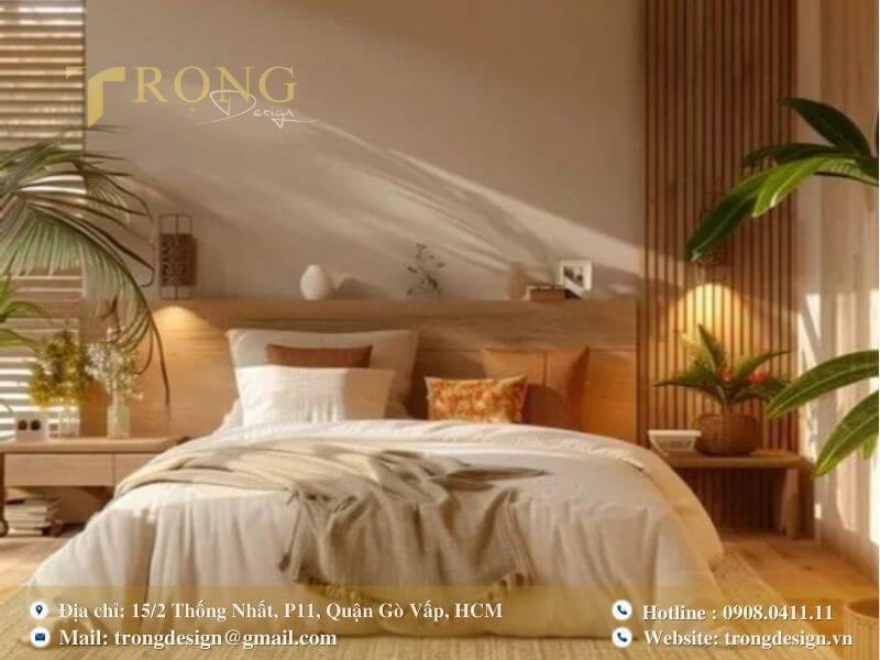 Không gian phòng ngủ tự nhiên, ấm áp và thư thái.