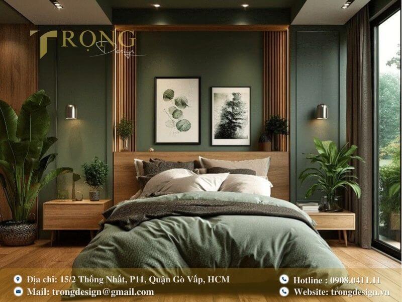 Phòng ngủ xanh mát, tràn đầy sức sống và sự cân bằng.