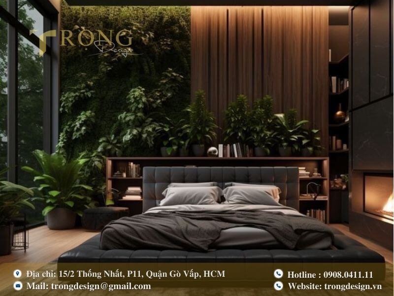 Không gian hiện đại, sang trọng với điểm nhấn là bức tường cây xanh ấn tượng.