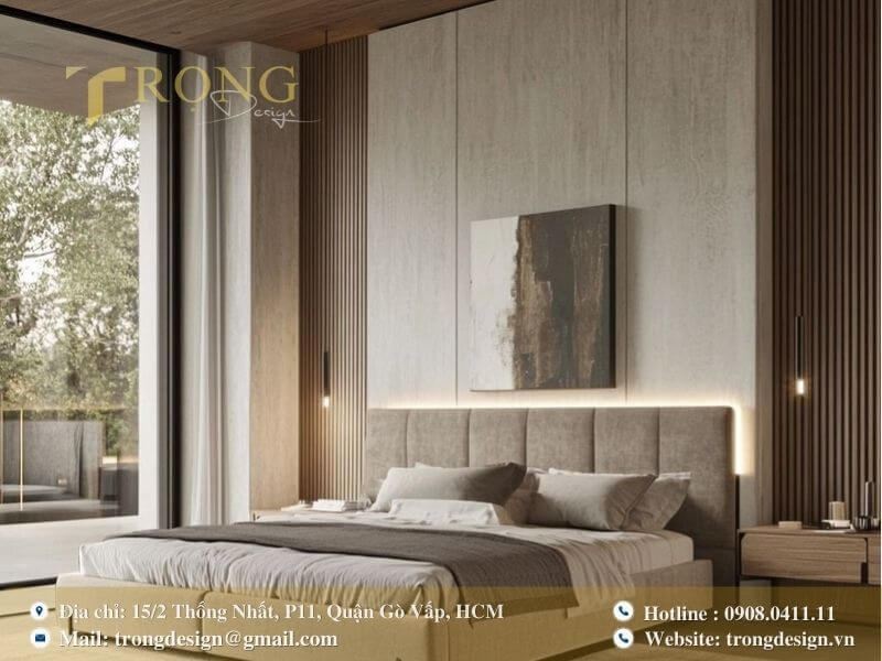 Không gian phòng ngủ hiện đại, nhẹ nhàng với tông màu trung tính.