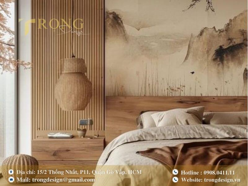 Phòng ngủ hiện đại, cá tính với tường ốp gỗ.