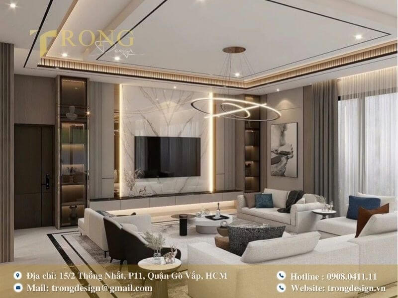 Một phòng khách hiện đại với không gian độc đáo và ấn tượng.