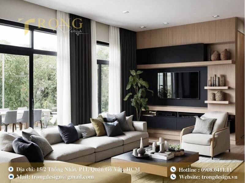Không gian mở, nội thất hiện đại và sự kết nối với thiên nhiên.