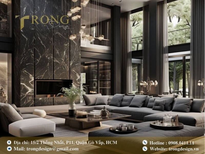 Nét sang trọng đỉnh cao đến từ sự kết hợp của đá tự nhiên và không gian mở.