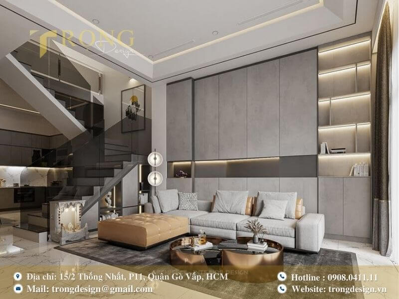 Không gian sống hiện đại và đầy tinh tế với sự kết hợp của màu sắc và ánh sáng.