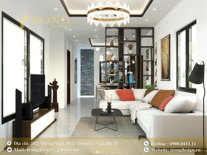 Phòng khách nhà phố hiện đại, tối giản.
