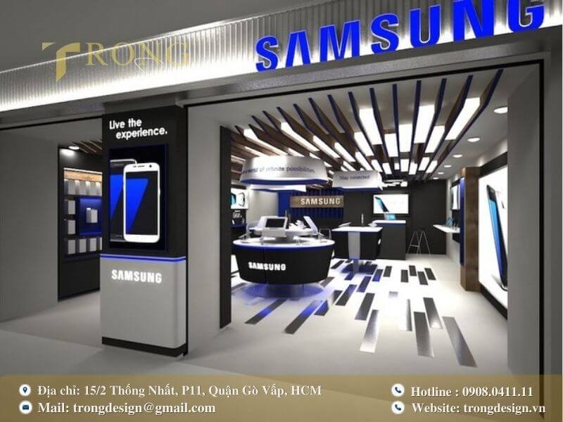 Thiết kế kiosk nổi bật với tông màu xanh và đen